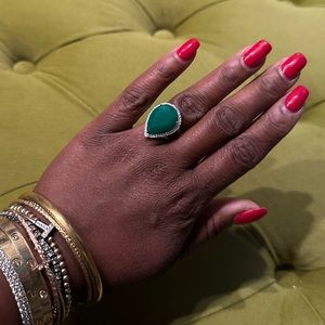 Sterling Silver Emerald and CZ Cocktail Ring